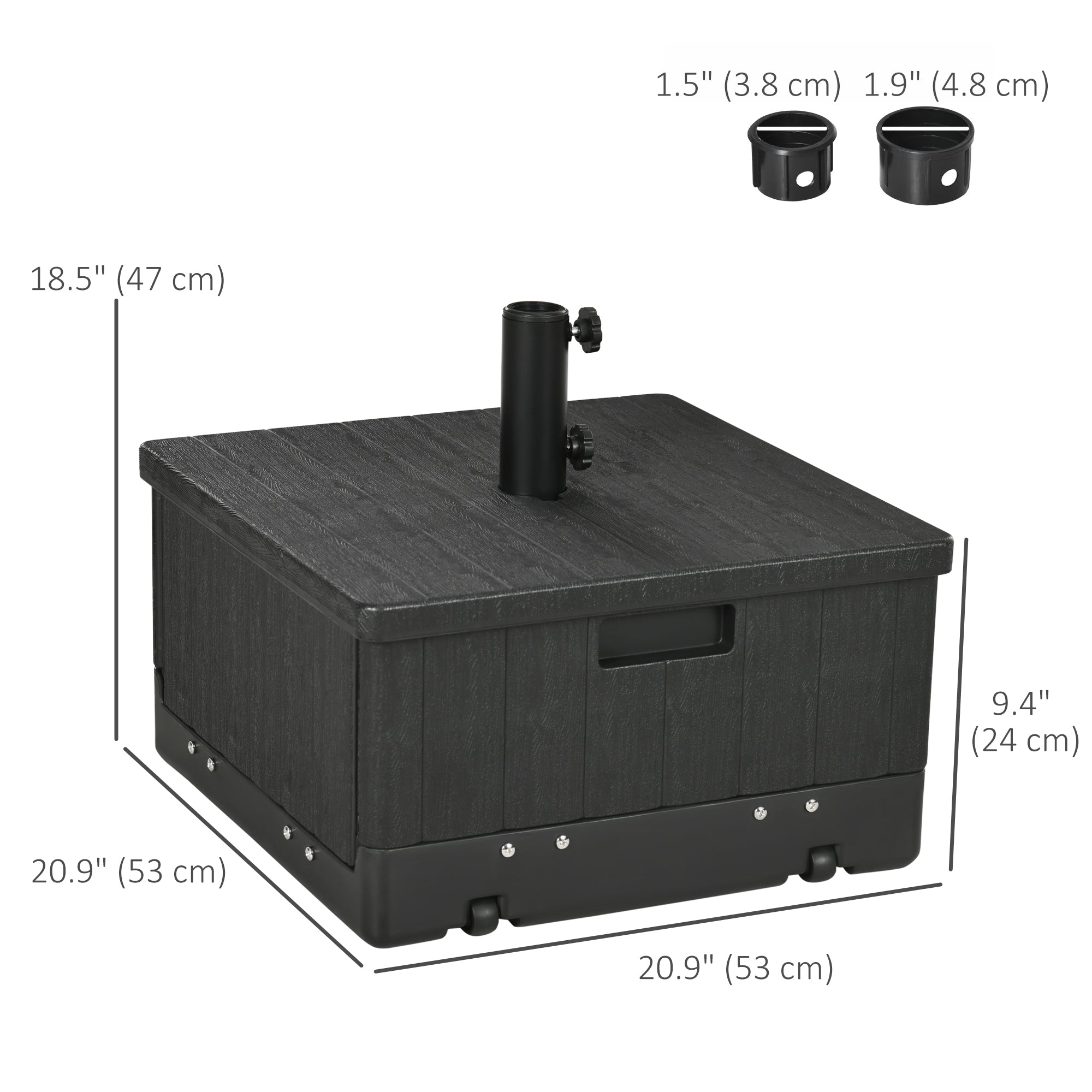 Outsunny 3-in-1 Patio Umbrella Base with Wheels, Side Table & Planter, 175lbs, Heavy-Duty, Black 