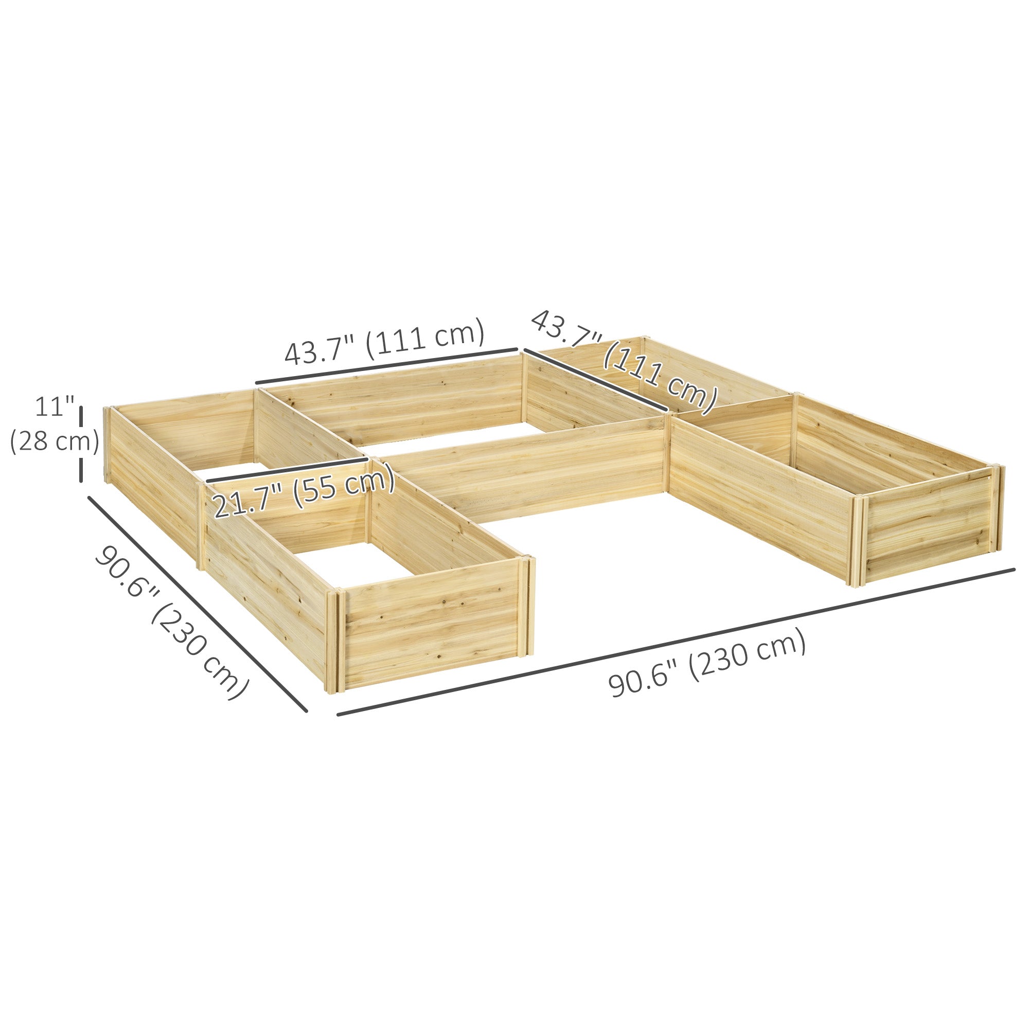 Outsunny DIY 5-box Garden Planter with Open Bottom for Outdoor Plants, Vegetables, Flowers, Herbs, Natural Wood 