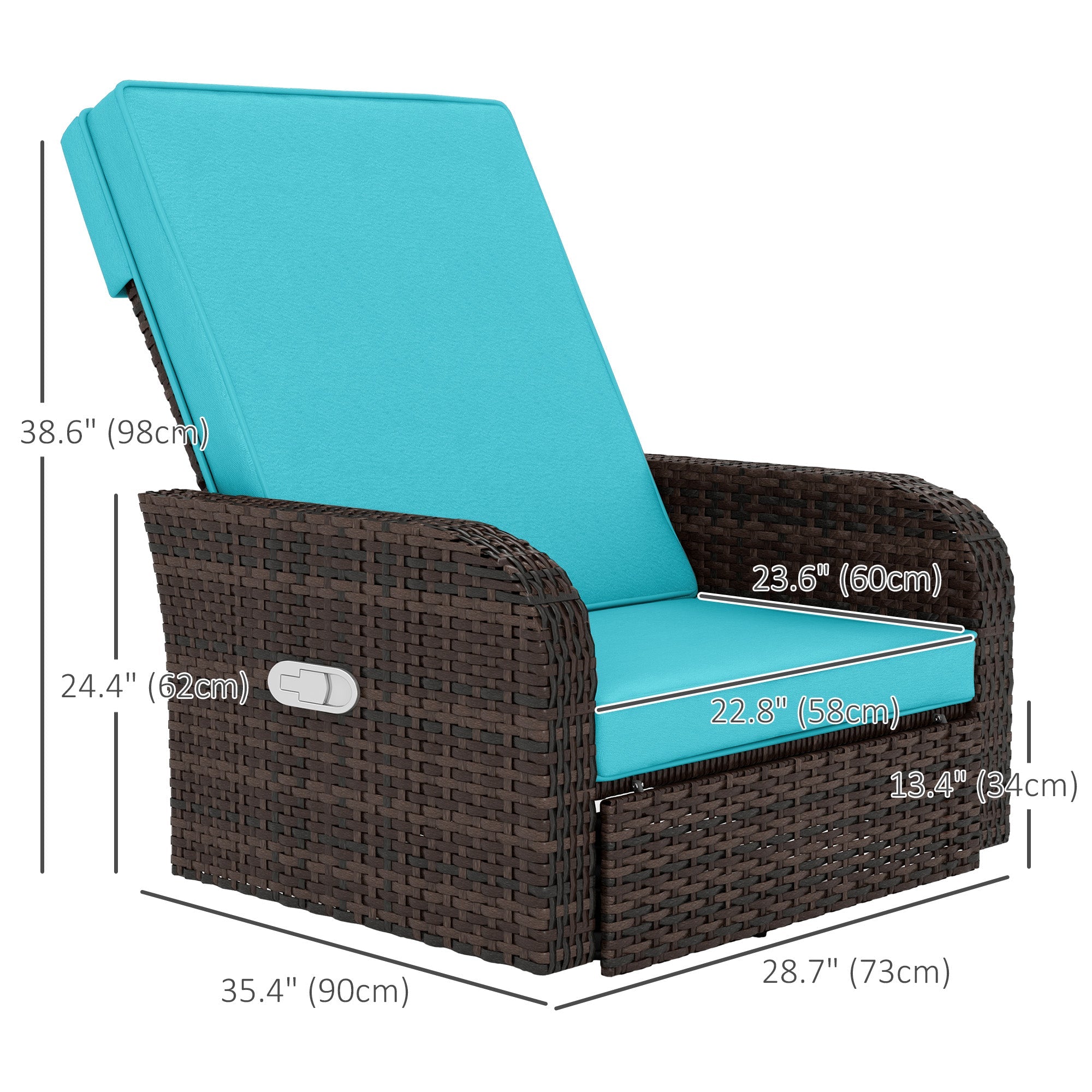 Outsunny Wicker Swivel Chair w/ Cushion, Patio Recliner Chair, Turquoise 