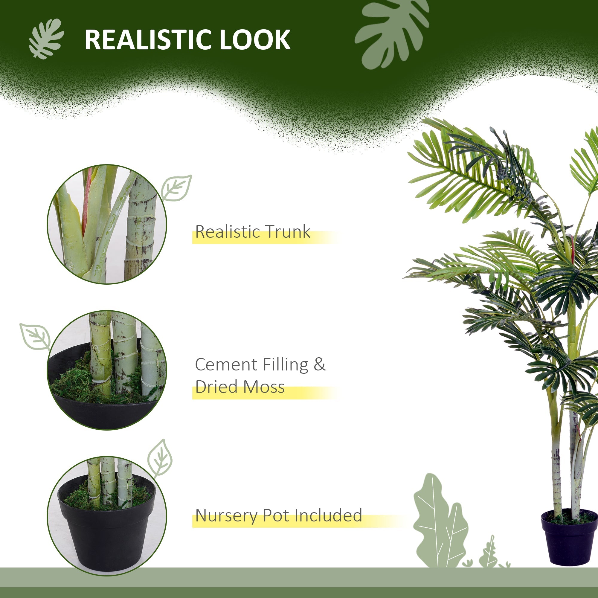 Outsunny 59" Faux Palm Tree, Artificial Tropical Green Plant Decor for Home Office, Indoor Potted 