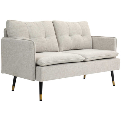 HOMCOM Loveseat Sofa 55" Cream White Button Tufted Fabric Steel Legs Bedroom Living Room 