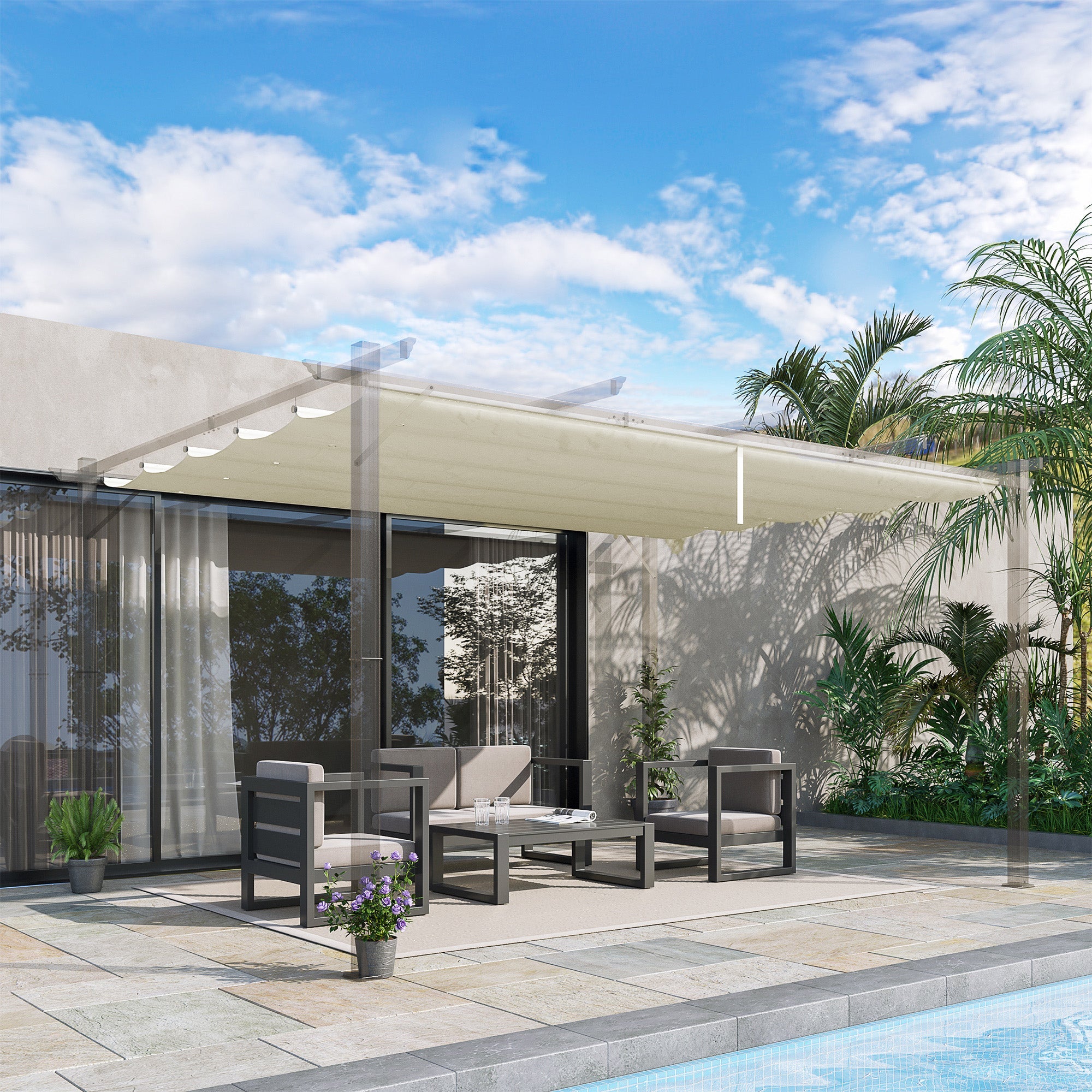 Outsunny Retractable Pergola Canopy Cover Replacement for 13.1' x 9.8' Pergola, Cream White 