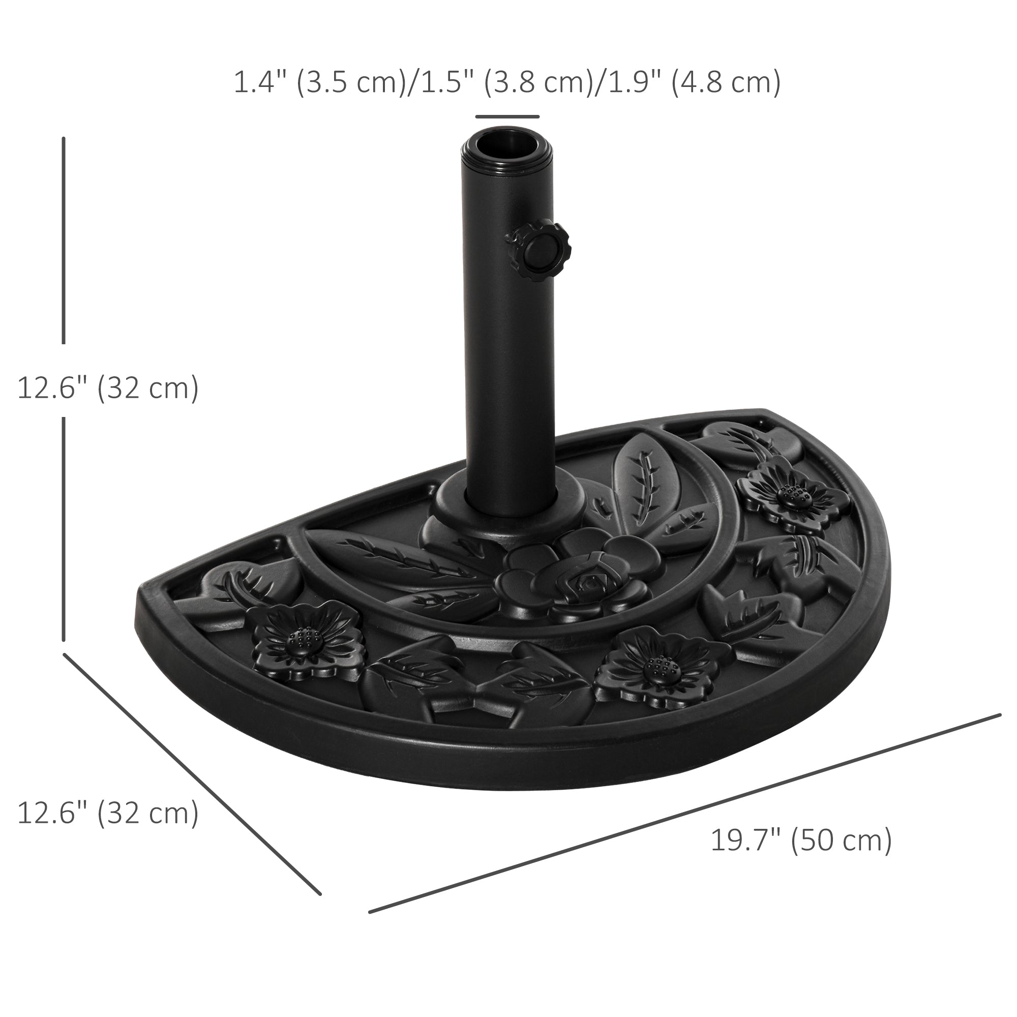 Outsunny Umbrella Base: 20lb Heavy Duty Half Round Concrete Stand for Market Umbrellas Black 