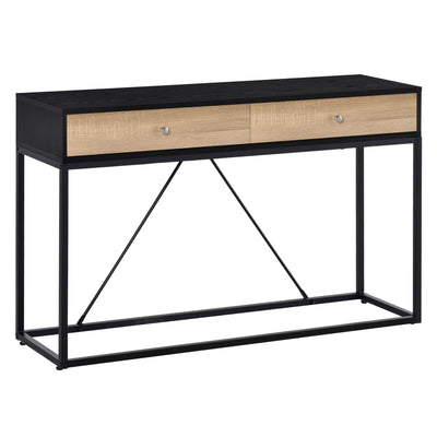 HOMCOM Modern Console Table: Entryway Sofa Table with 2 Drawers & Steel Frame, Living Room/Hallway, Black 
