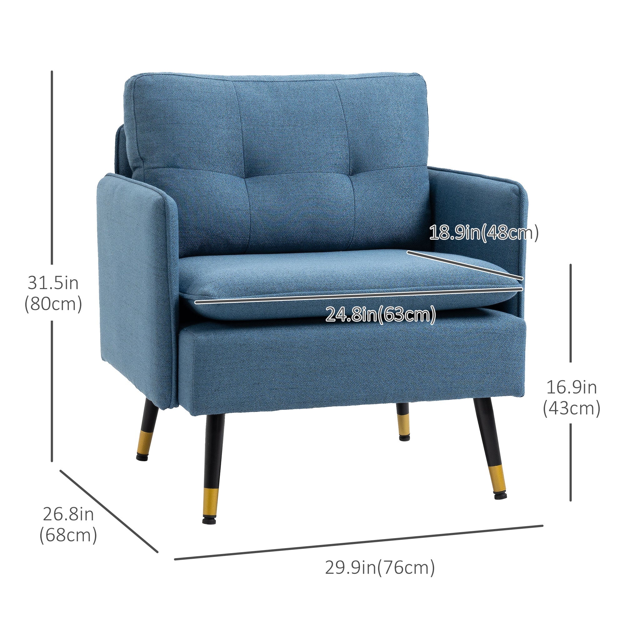 HOMCOM Button-Tufted Fabric Accent Chair: Cushioned Comfort with Elegant Armrests, Azure Blue 