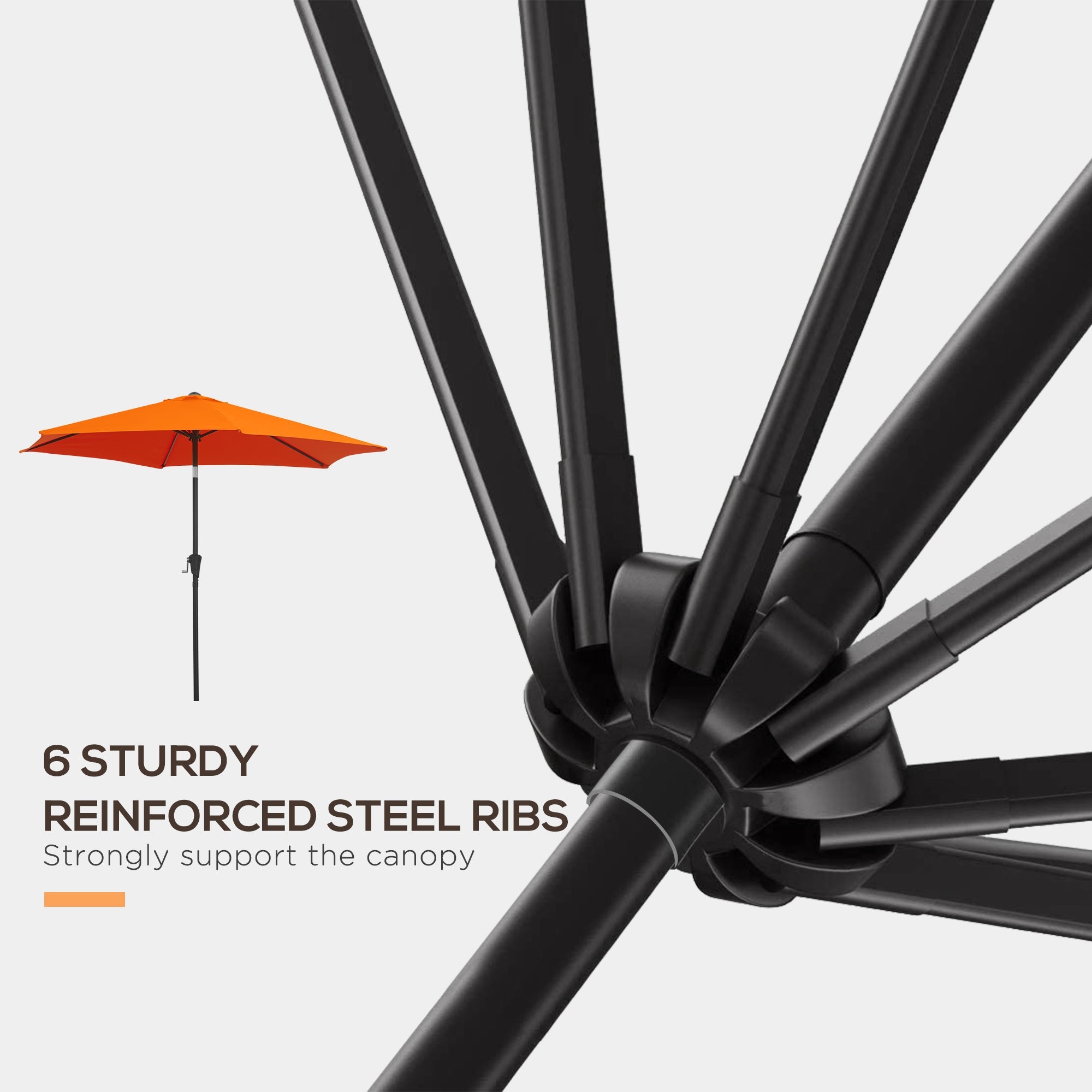 Outsunny 8.9' Round Aluminum Patio Umbrella Garden Parasol Market Sunshade Tilt Canopy w/ 6 Ribs, Crank Handle, Blue 