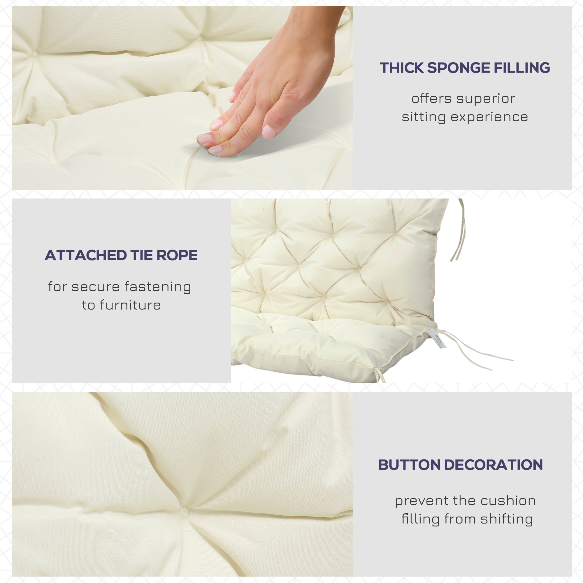 Outsunny Outdoor 2 Seater Bench Cushion 4.7 Inch Thick with Backrest Non Slip Patio Soft Pad Beige 