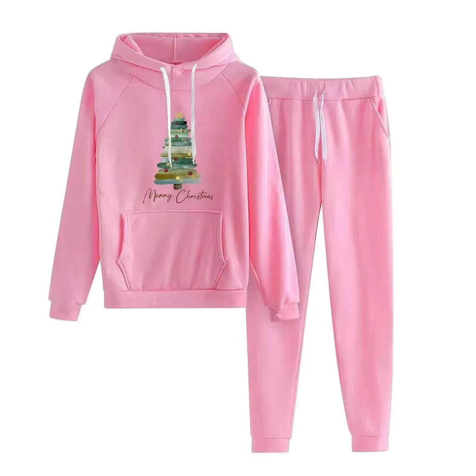 Women Loose Plus Size Long Sleeve Christmas Hoodie Outfit set 2pcs 