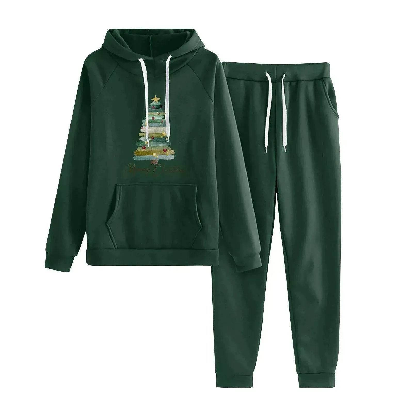 Women Loose Plus Size Long Sleeve Christmas Hoodie Outfit set 2pcs 