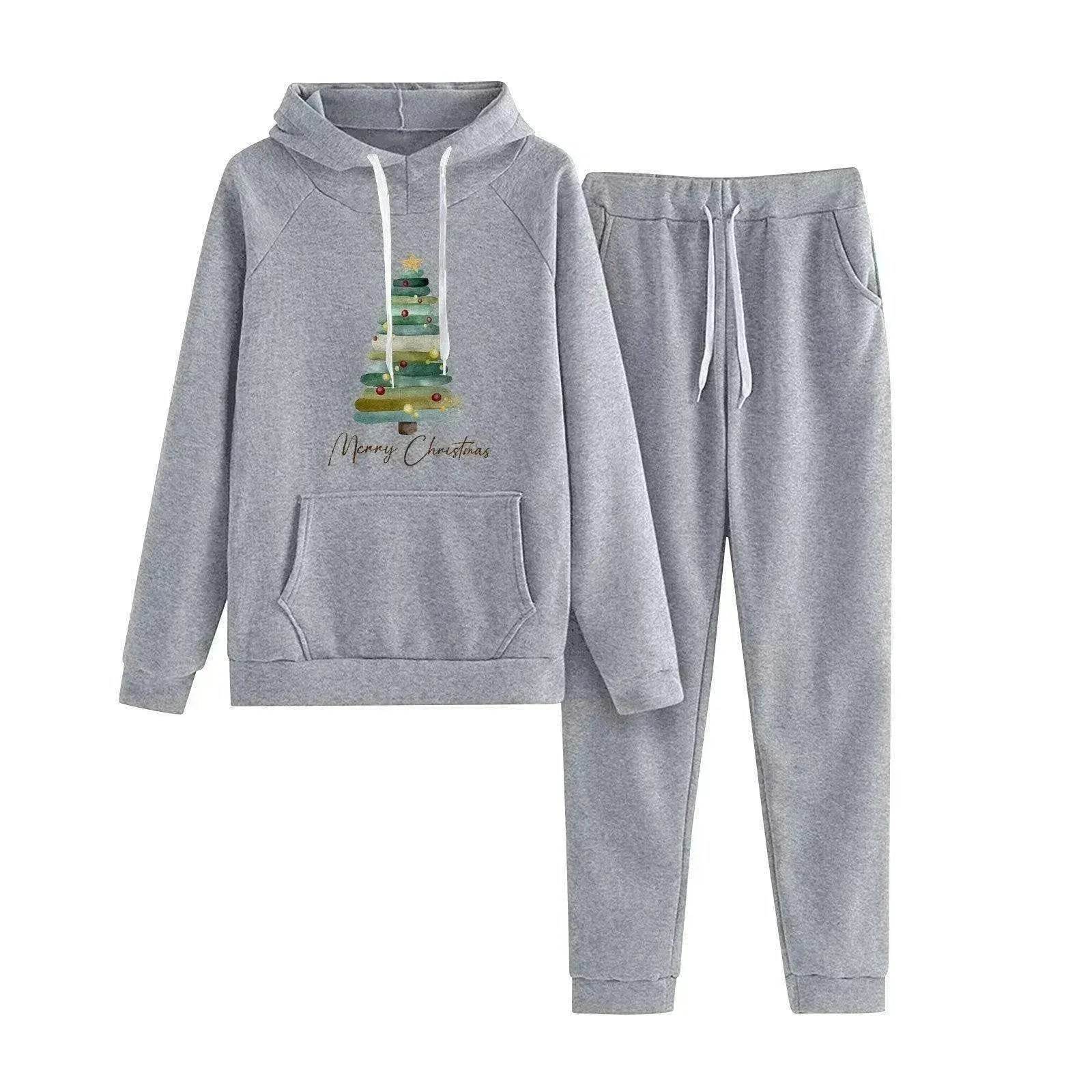 Women Loose Plus Size Long Sleeve Christmas Hoodie Outfit set 2pcs 