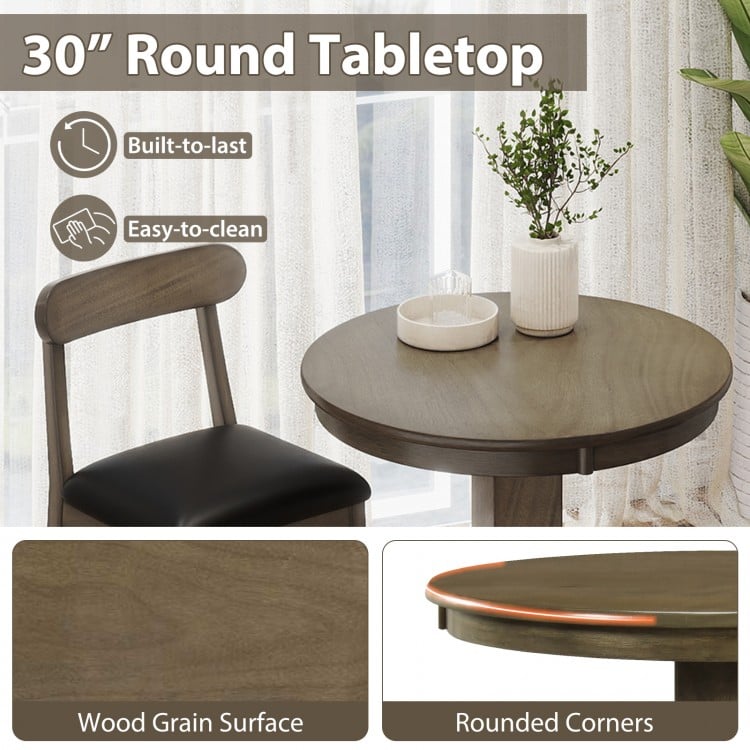 Wood Pub Round Dining Table with Pedestal Base-Gray