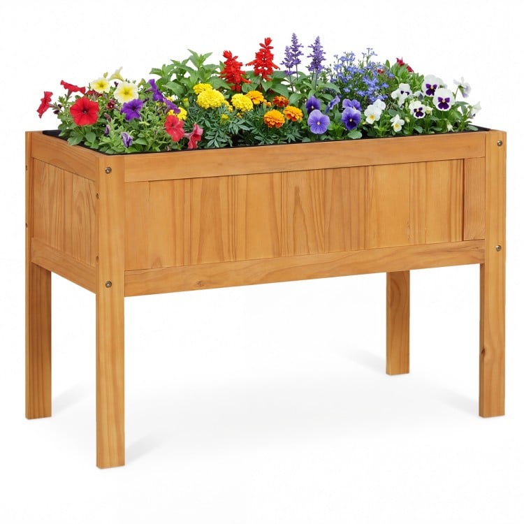 Wood Raised Garden Bed Elevated Planter Box with Bed Liner and Drainage Holes for Vegetables Flowers Herbs-Orange