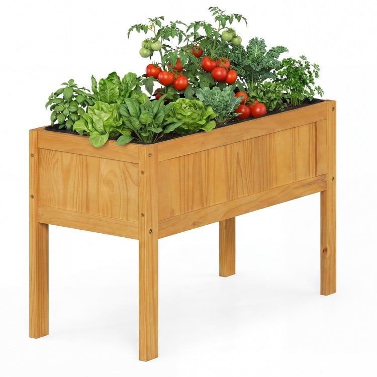 Wood Raised Garden Bed Elevated Planter Box with Bed Liner and Drainage Holes for Vegetables Flowers Herbs-Orange