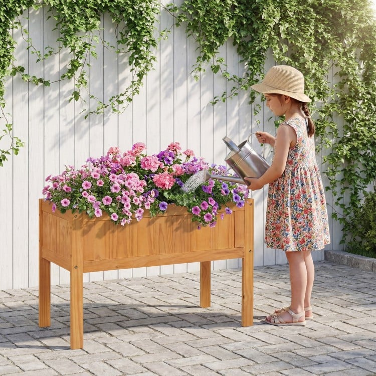 Wood Raised Garden Bed Elevated Planter Box with Bed Liner and Drainage Holes for Vegetables Flowers Herbs-Orange