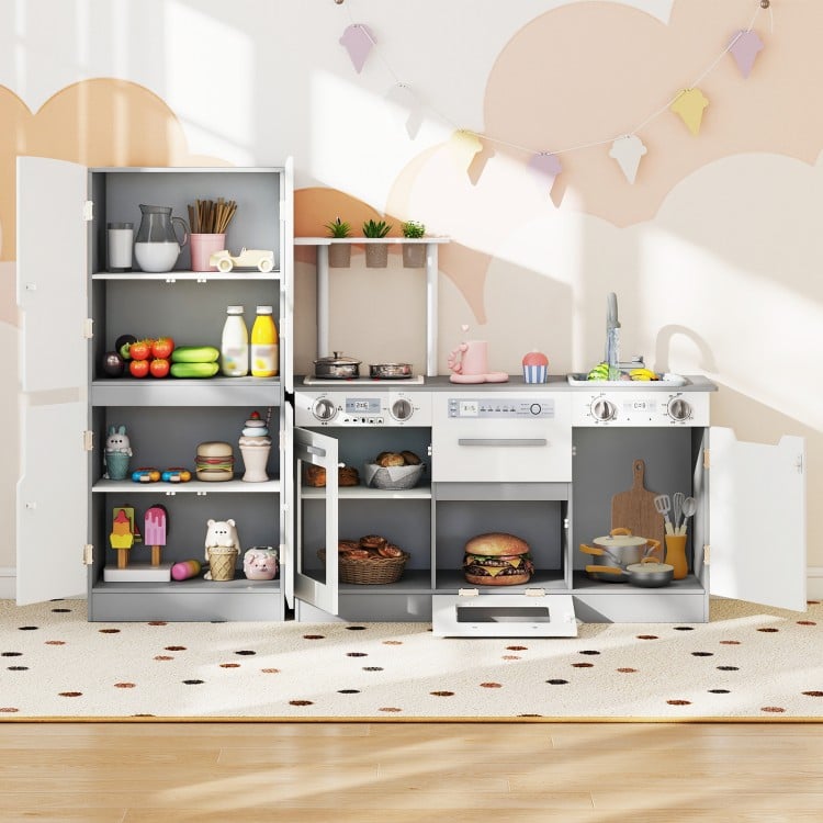 Wooden 2 Piece Kids Kitchen Playset with Fridge and Running Water