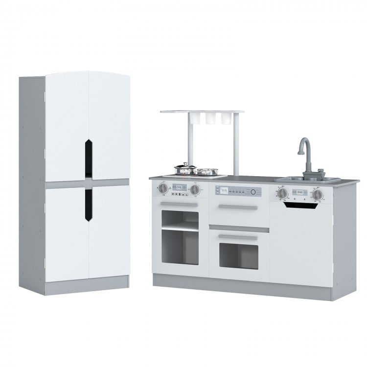 Wooden 2 Piece Kids Kitchen Playset with Fridge and Running Water