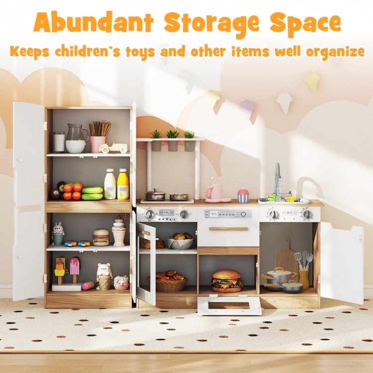 Wooden 2 Piece Kids Kitchen Playset with Fridge and Running Water
