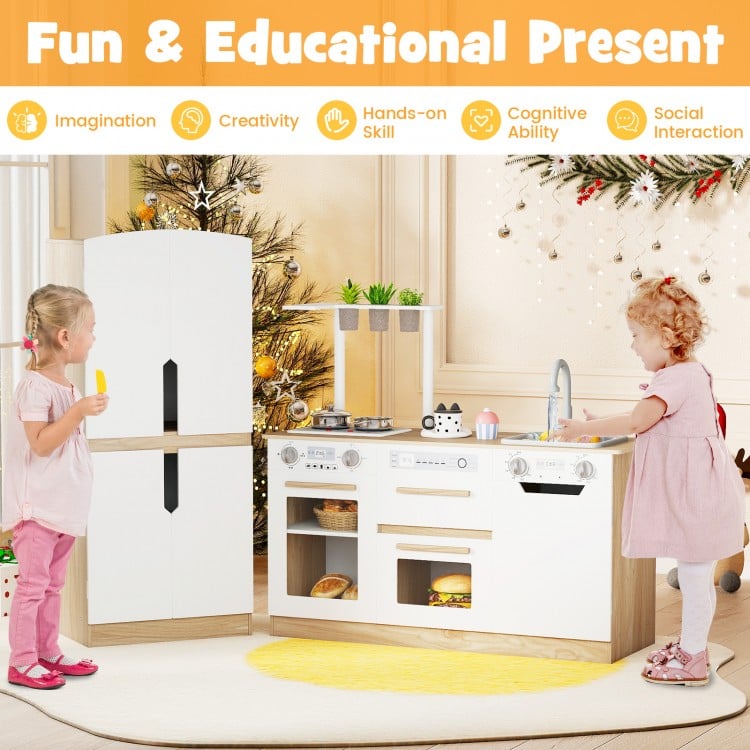 Wooden 2 Piece Kids Kitchen Playset with Fridge and Running Water