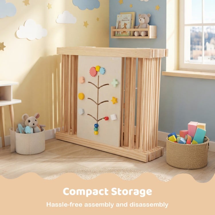 Wooden Baby Playpen Adjustable Large Play Yard for Infants-Natural