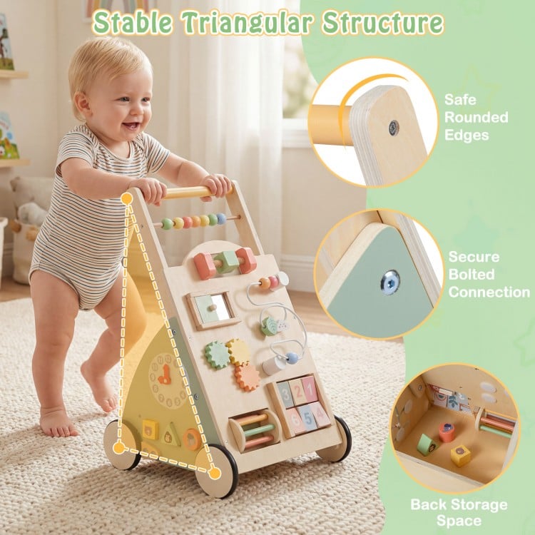 Wooden Baby Walker with Wheels and Storage Basket