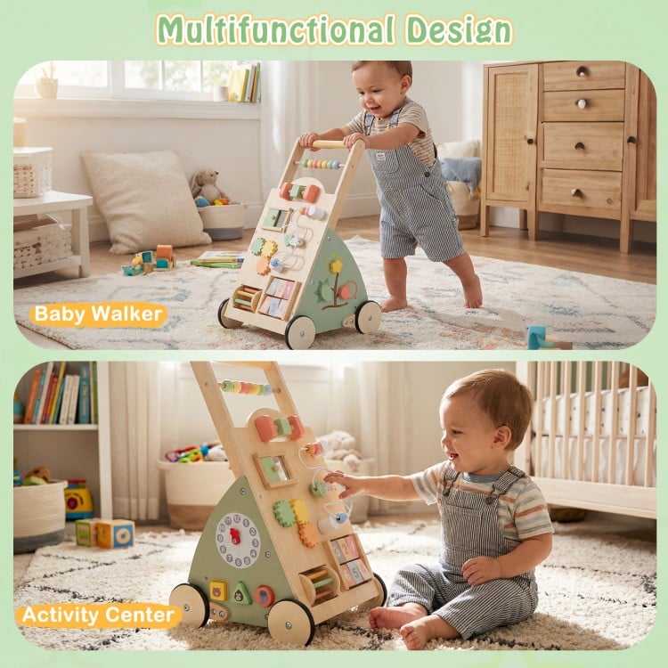 Wooden Baby Walker with Wheels and Storage Basket