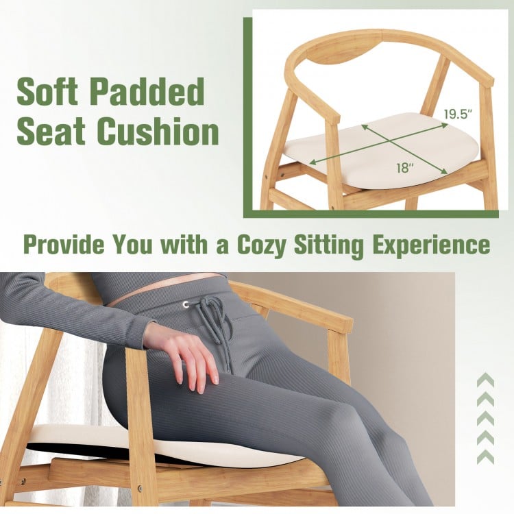 Wooden Bamboo Accent Chair with Armrest and Curved Backrest-Natural
