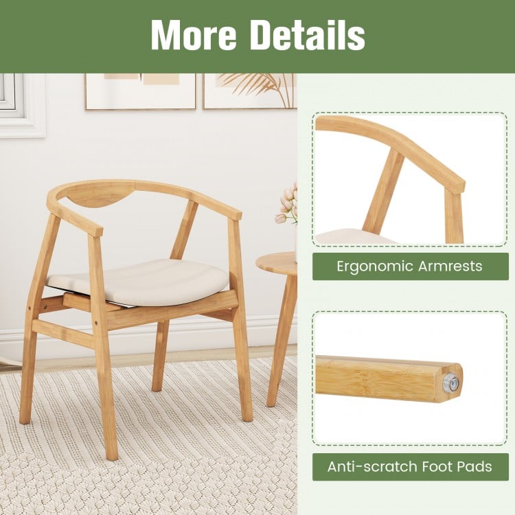 Wooden Bamboo Accent Chair with Armrest and Curved Backrest-Natural