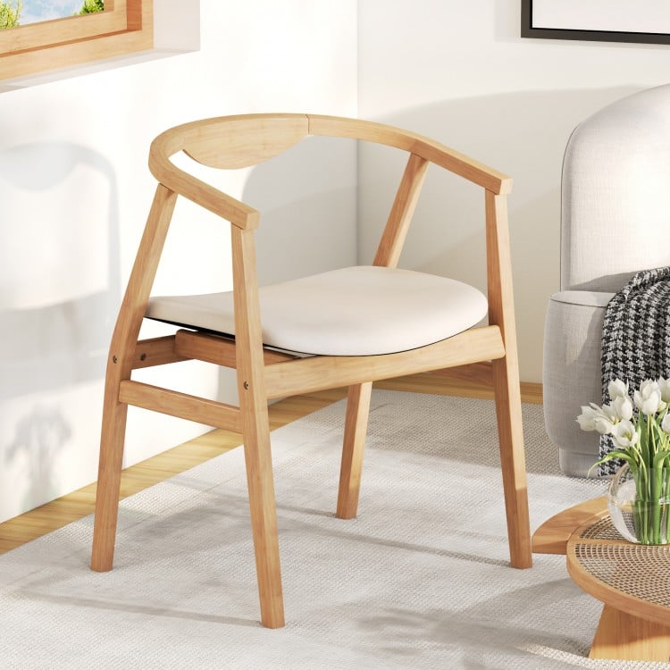 Wooden Bamboo Accent Chair with Armrest and Curved Backrest-Natural
