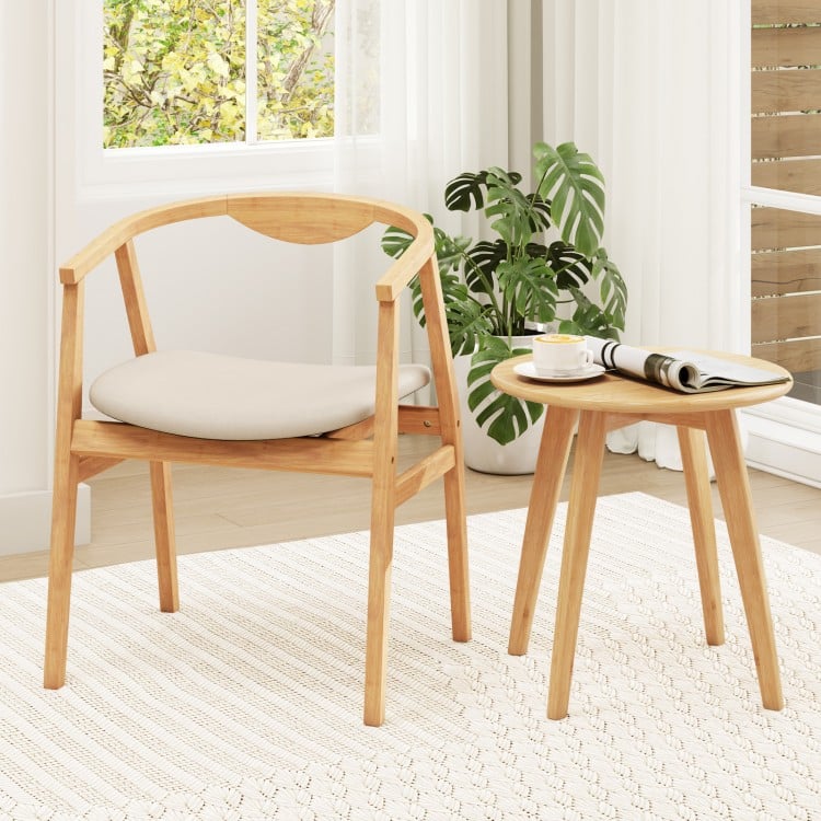 Wooden Bamboo Accent Chair with Armrest and Curved Backrest-Natural