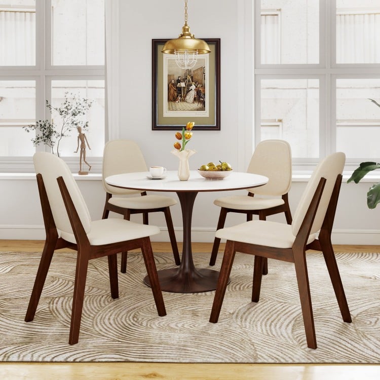 Wooden Dining Chair Set of 2 Mid-Century Modern Upholstered Side Armless Chair-Brown