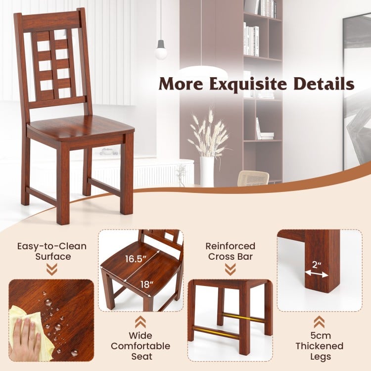 Wooden Dining Chairs Set of 2 Kitchen Chair with Solid Rubber Wood Frame-Walnut