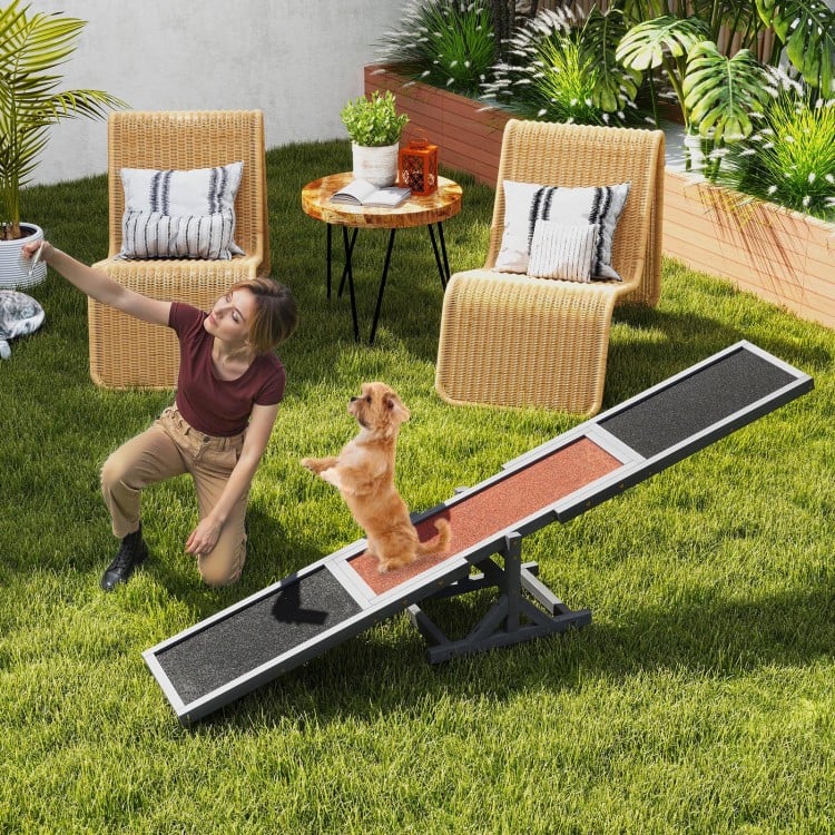 Wooden Dog Agility Seesaw Dog Outdoor Run Game Toy for Obstacle Courses-Gray