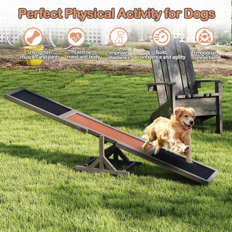 Wooden Dog Agility Seesaw Dog Outdoor Run Game Toy for Obstacle Courses-Gray