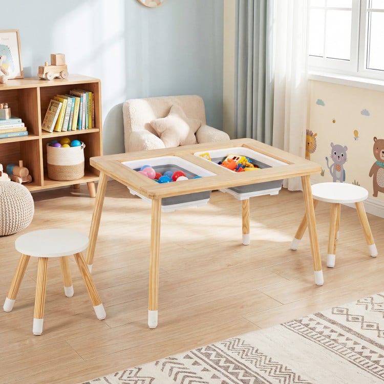 Wooden Kids Activity Table Set with Double-Sided Boards
