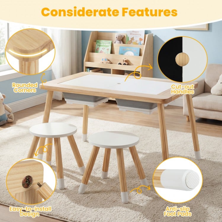 Wooden Kids Activity Table Set with Double-Sided Boards