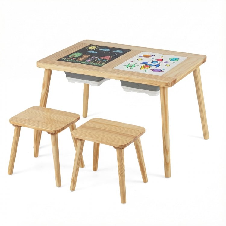 Wooden Kids Activity Table Set with 2 Foldable Storage Bins