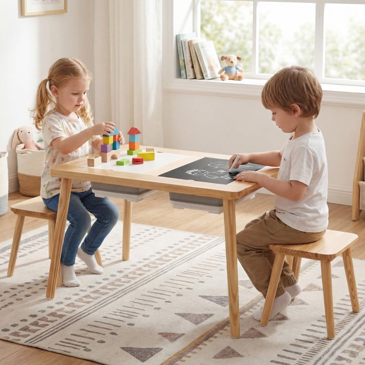 Wooden Kids Activity Table Set with 2 Foldable Storage Bins