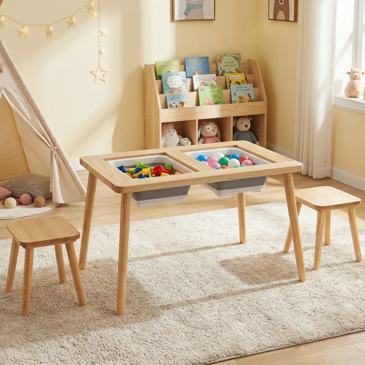 Wooden Kids Activity Table Set with 2 Foldable Storage Bins