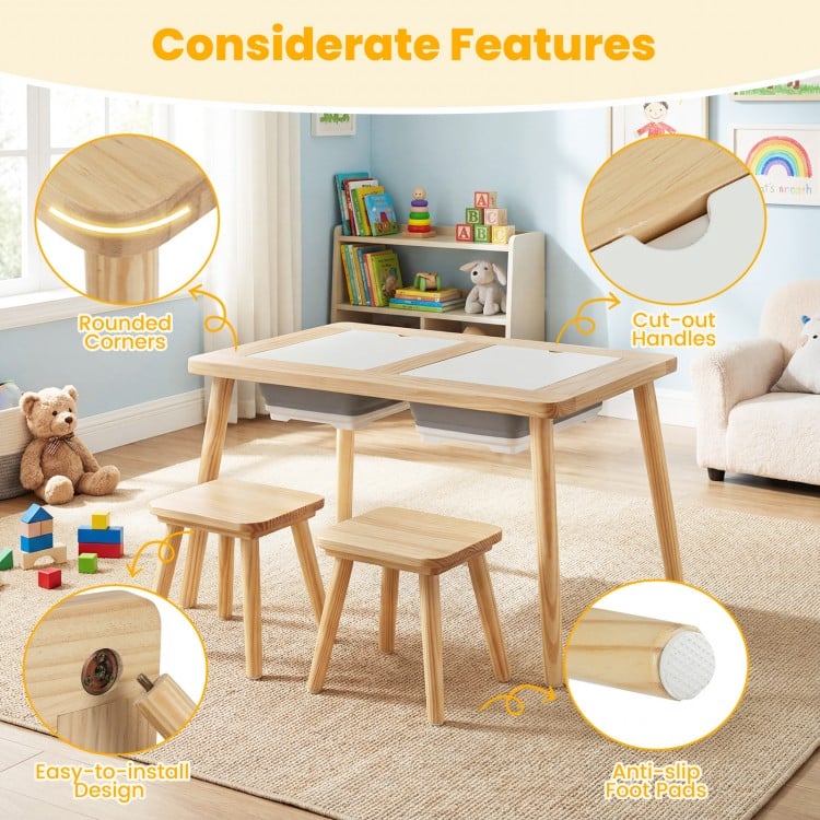 Wooden Kids Activity Table Set with 2 Foldable Storage Bins