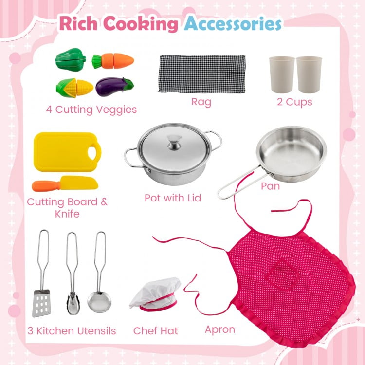 Wooden Kids Play Kitchen Playset with Realistic Lights and Sounds-Pink