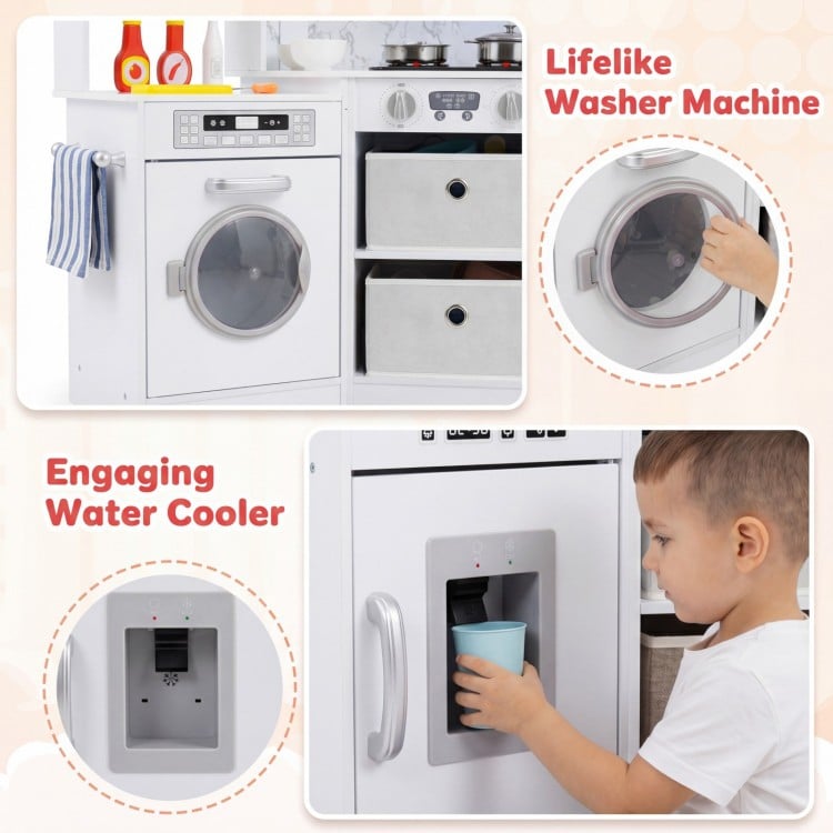 Wooden Kids Play Kitchen Playset with Realistic Lights and Sounds-White