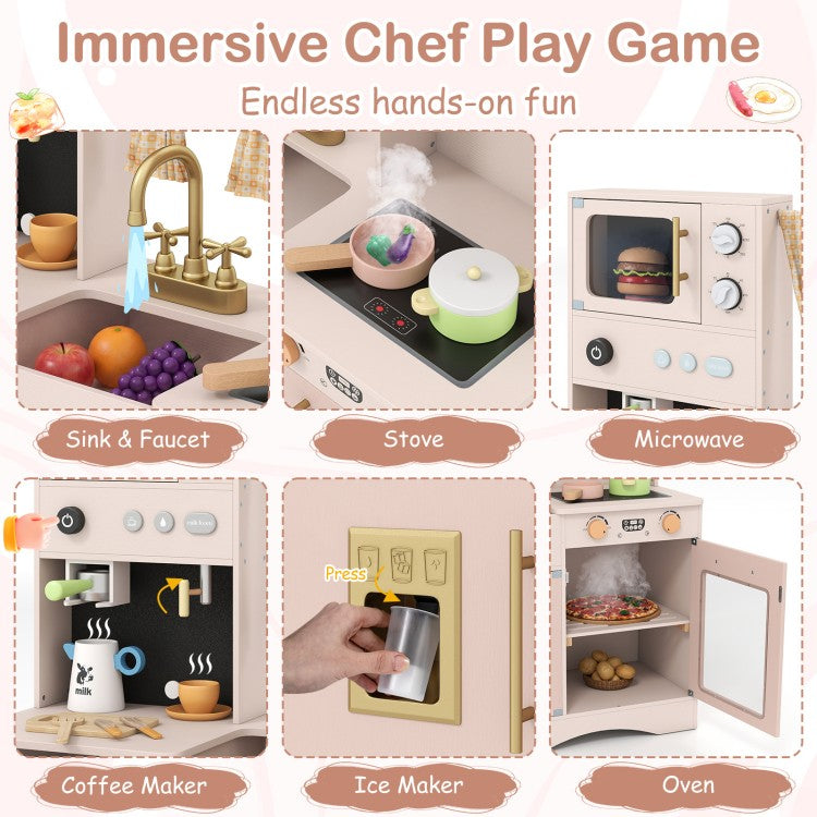 Wooden Kids Pretend Play Toy Kitchen with Microwave & Coffee Maker