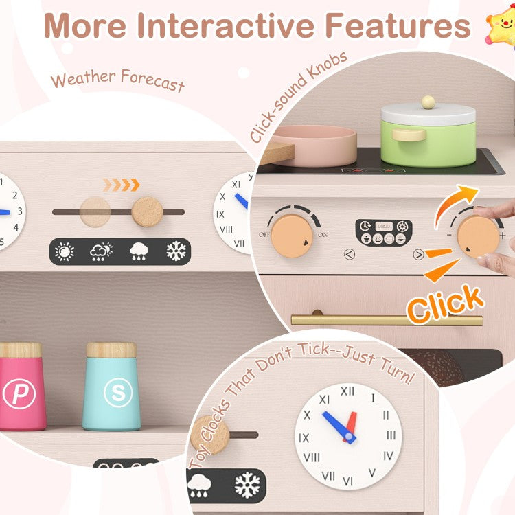 Wooden Kids Pretend Play Toy Kitchen with Microwave & Coffee Maker