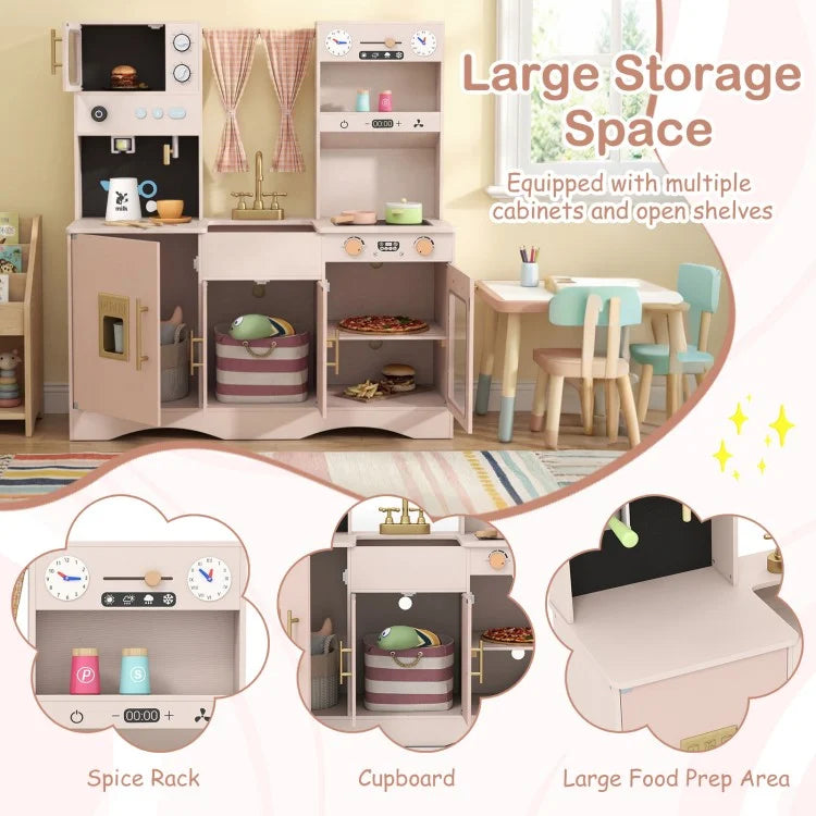 Wooden Kids Pretend Play Toy Kitchen with Microwave & Coffee Maker