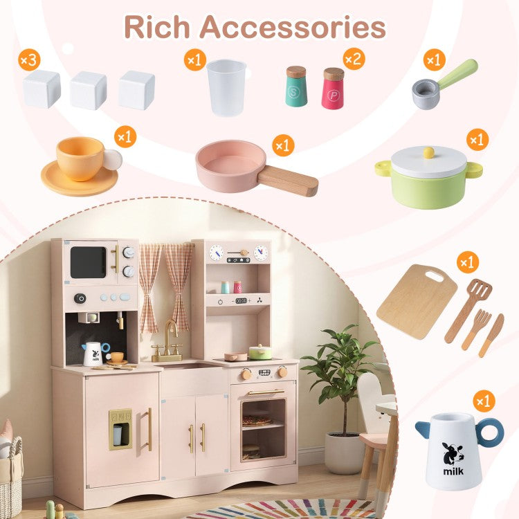 Wooden Kids Pretend Play Toy Kitchen with Microwave & Coffee Maker