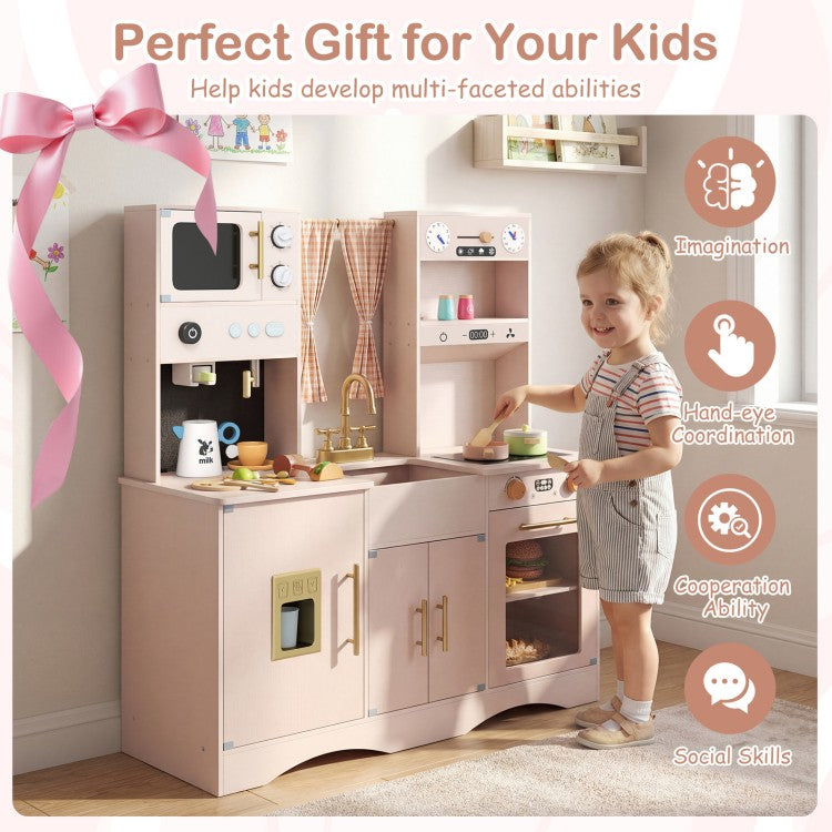 Wooden Kids Pretend Play Toy Kitchen with Microwave & Coffee Maker