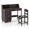 Wooden Kids Study Desk and Chair Set with Drawer and 2 Storage Cabinets-Dark Brown