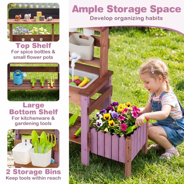Wooden Mud Kitchen Set with Running Water Faucet Tank