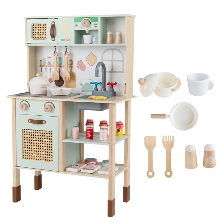 Wooden Play Kitchen for Kids with Lights and Sounds Retro Style With Accessories