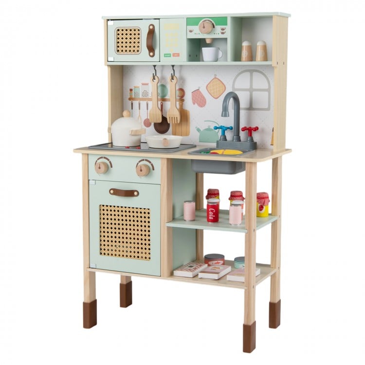 Wooden Play Kitchen for Kids with Lights and Sounds Retro Style With Accessories